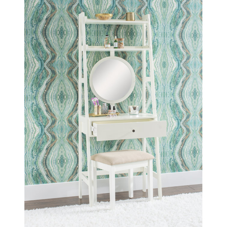 Wade Logan® Amrico Makeup Vanity With Fixed Mirror and Upholstered 